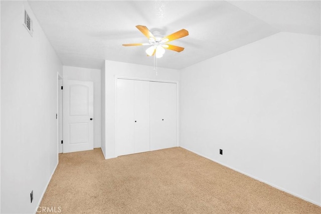 2871 N Wyngate Rd, Orange, CA 92867 - unfurnished bedroom featuring visible vents, a closet, ceiling fan, and light colored carpet