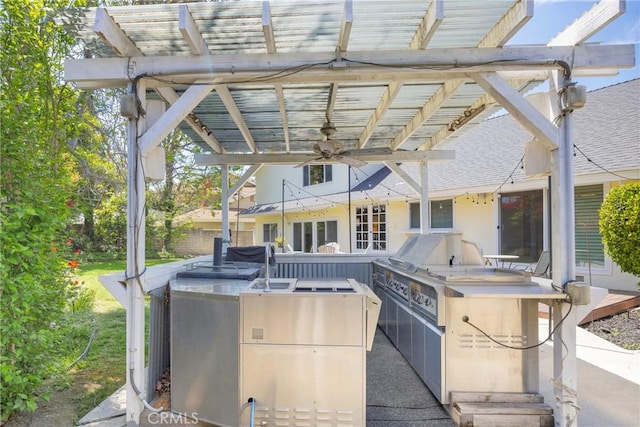 2871 N Wyngate Rd, Orange, CA 92867 - view of patio with an outdoor kitchen, ceiling fan, and a pergola