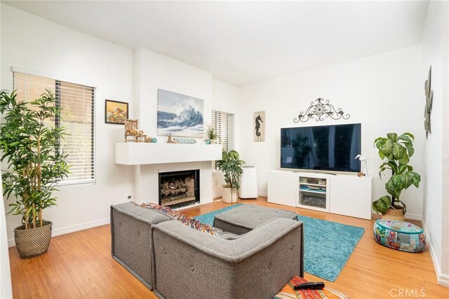4752 Tiara Dr Unit 103, Huntington Beach, CA 92649 - living room featuring wood finished floors, a fireplace, and baseboards