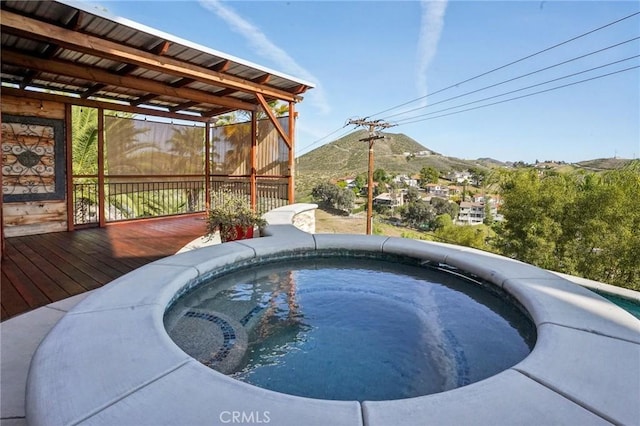 28846 Yosemite Pl, Canyon Lake, CA 92587 - view of pool featuring a deck with mountain view and a hot tub