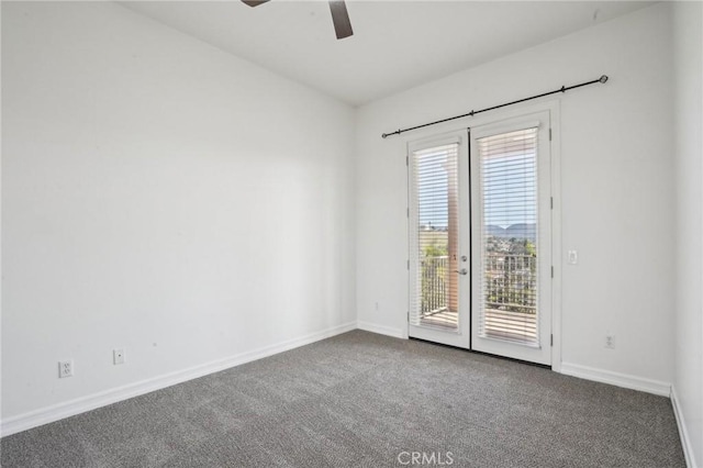 28846 Yosemite Pl, Canyon Lake, CA 92587 - unfurnished room featuring dark colored carpet, a ceiling fan, and french doors