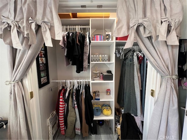 walk in closet featuring wood finished floors