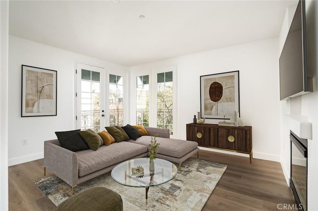 5935 Playa Vista Dr Unit 307, Playa Vista, CA 90094 - living room with baseboards, french doors, and wood finished floors