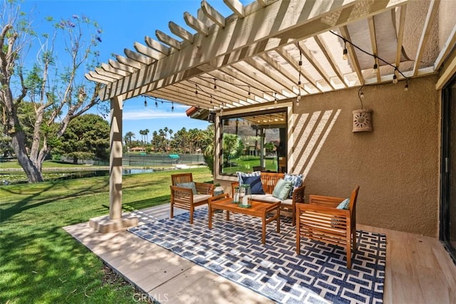 74 Tennis Club Dr, Rancho Mirage, CA 92270 - view of patio / terrace featuring an outdoor living space, fence, and a pergola