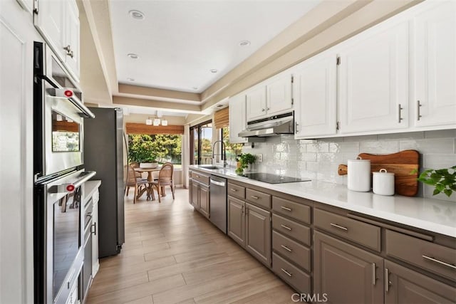 74 Tennis Club Dr, Rancho Mirage, CA 92270 - kitchen with appliances with stainless steel finishes, under cabinet range hood, white cabinets, and tasteful backsplash
