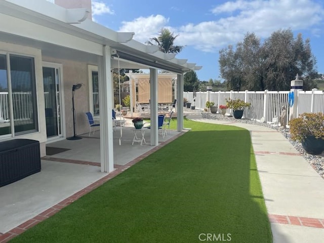 view of yard featuring a fenced backyard and a patio area