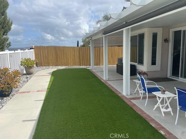 view of yard with a patio area and a fenced backyard