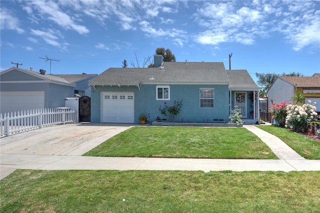 single story home featuring fence, stucco siding, concrete driveway, and an attached garage