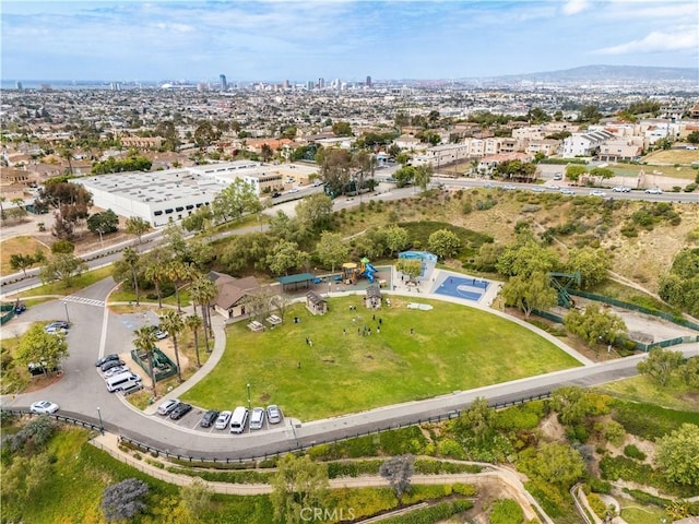 drone / aerial view with a city view
