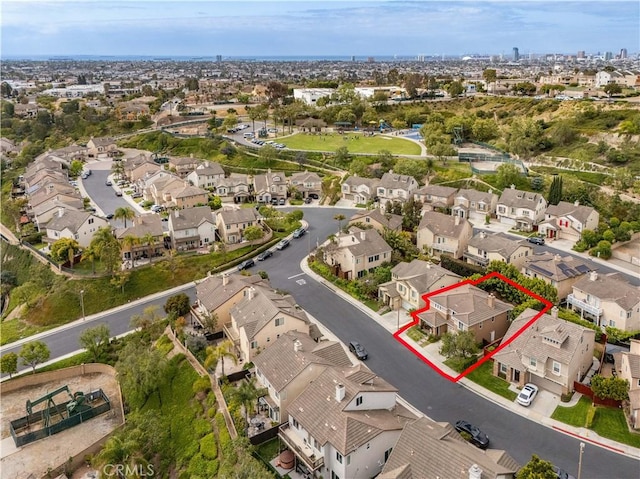 drone / aerial view with a residential view
