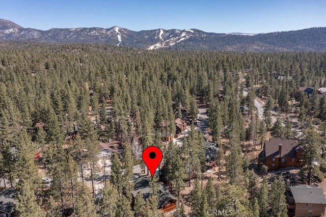 bird's eye view with a mountain view and a forest view