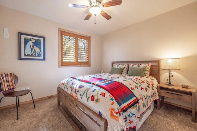 bedroom featuring baseboards, a ceiling fan, and carpet