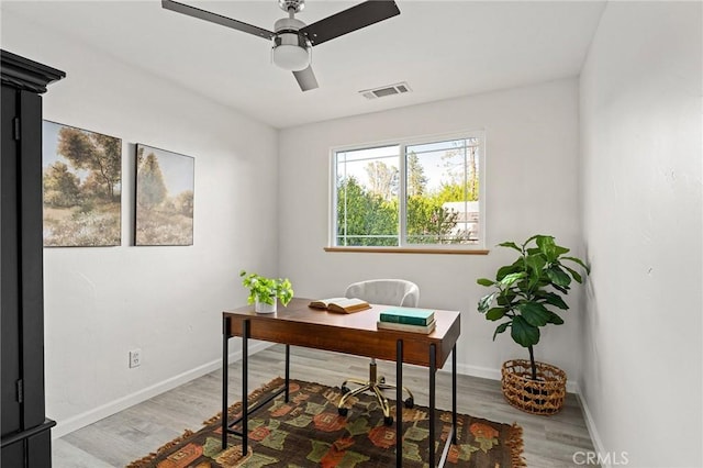 5222 Foster Rd, Paradise, CA 95969 - office space featuring visible vents, a ceiling fan, light wood finished floors, and baseboards