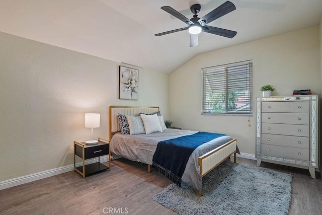 2161 Stonefield Pl, Riverside, CA 92506 - bedroom with baseboards, a ceiling fan, wood finished floors, and lofted ceiling