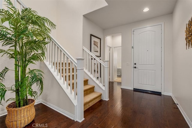 54 Revell Cir, Buena Park, CA 90620 - entryway featuring hardwood / wood-style flooring, recessed lighting, baseboards, and stairway