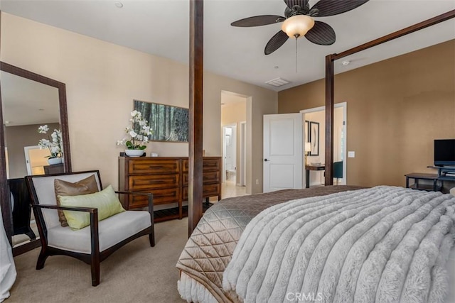 54 Revell Cir, Buena Park, CA 90620 - bedroom featuring light carpet, ensuite bathroom, and a ceiling fan