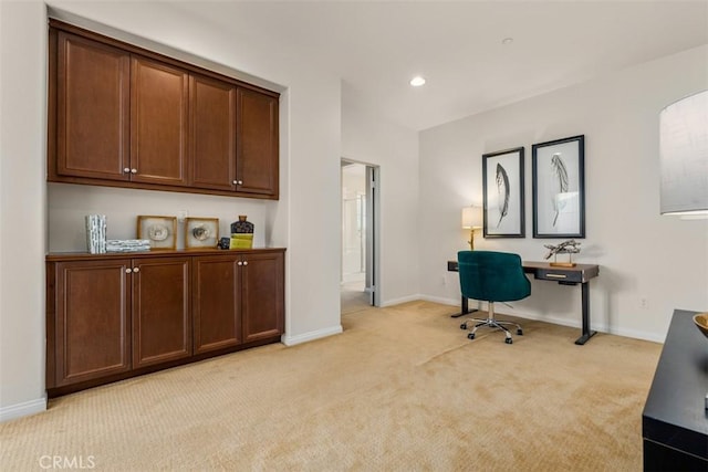 54 Revell Cir, Buena Park, CA 90620 - home office with light carpet, baseboards, and recessed lighting