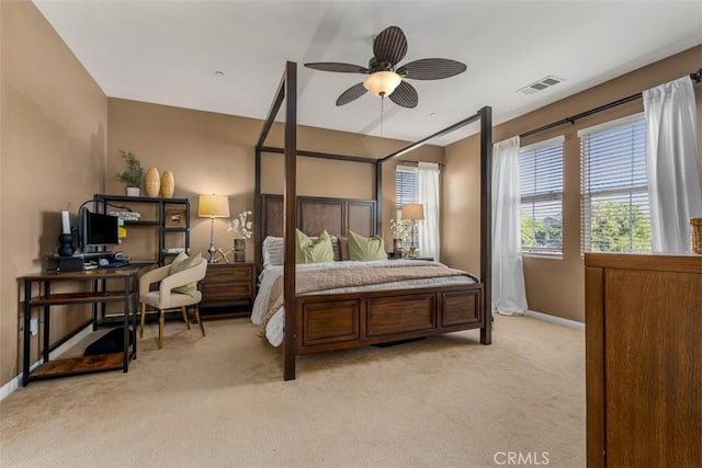54 Revell Cir, Buena Park, CA 90620 - bedroom featuring light carpet, baseboards, an office area, and ceiling fan