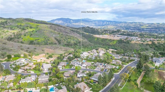 drone / aerial view with a residential view and a mountain view