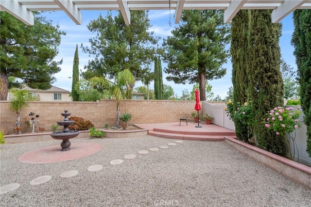 view of yard featuring a fenced backyard and a patio area
