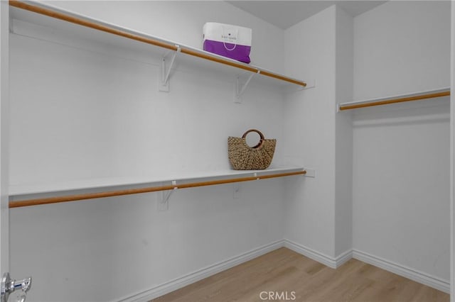 walk in closet with light wood-style floors