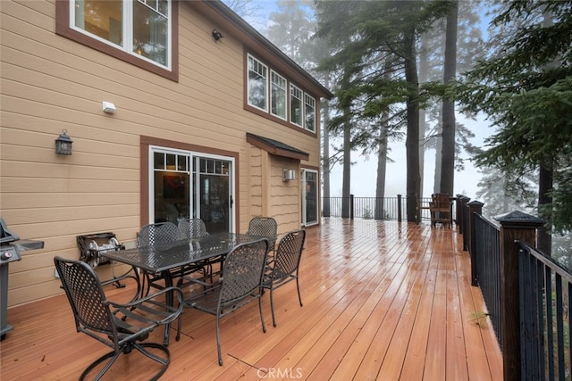 24848 Matterhorn Ct, Crestline, CA 92325 - wooden deck featuring outdoor dining space