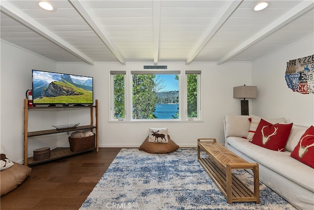 28898 Palisades Dr, Lake Arrowhead, CA 92352 - living area featuring dark wood finished floors and recessed lighting