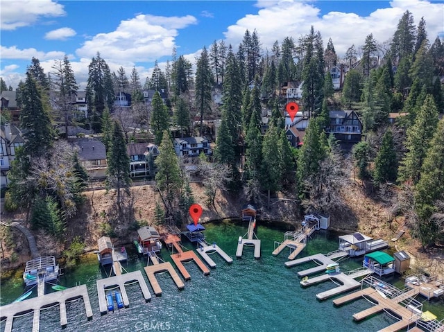 28898 Palisades Dr, Lake Arrowhead, CA 92352 - aerial view of property and surrounding area with a nearby body of water and numerous boat docks