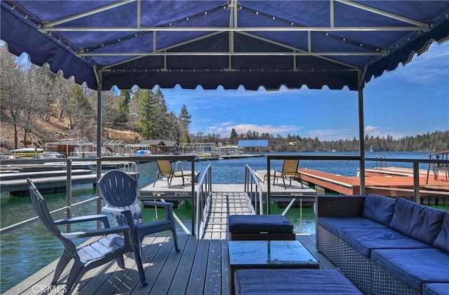 28898 Palisades Dr, Lake Arrowhead, CA 92352 - dock featuring an outdoor hangout area and a water view
