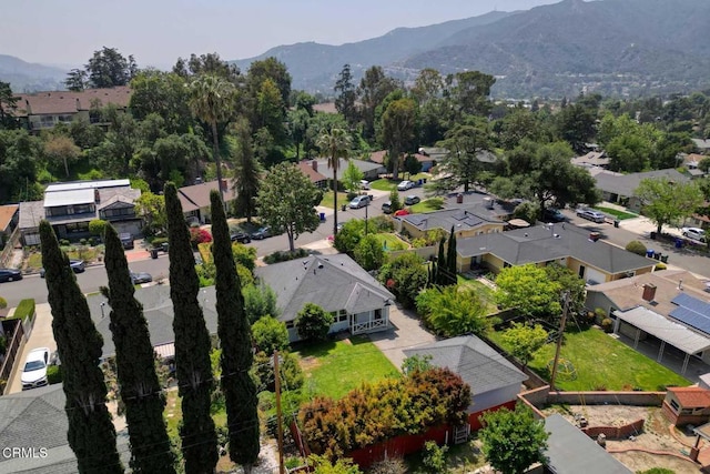 aerial view featuring a mountain view and a residential view