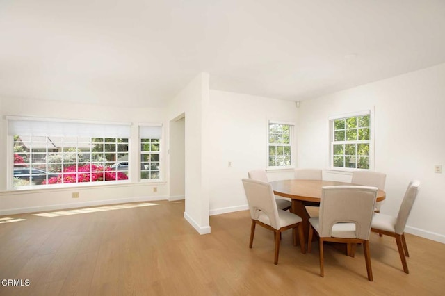 dining area featuring baseboards and light wood-style floors