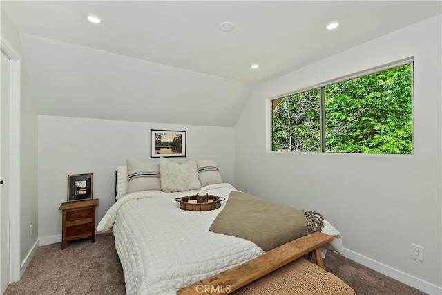 377 Hillside Rd, Lake Arrowhead, CA 92352 - carpeted bedroom with lofted ceiling and recessed lighting