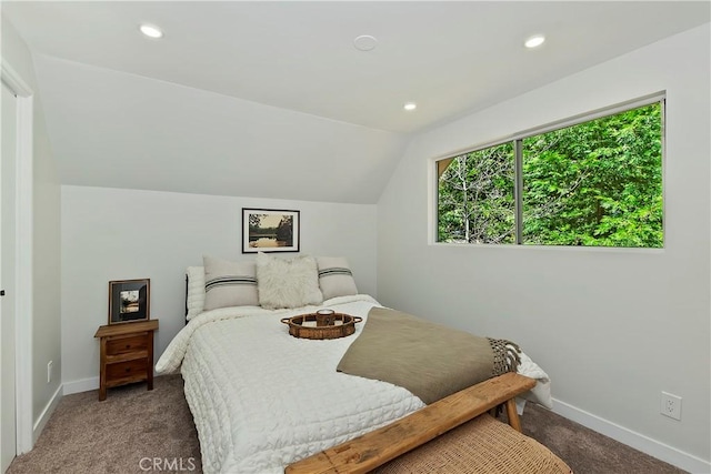 377 Hillside Rd, Lake Arrowhead, CA 92352 - bedroom featuring carpet flooring, lofted ceiling, and recessed lighting