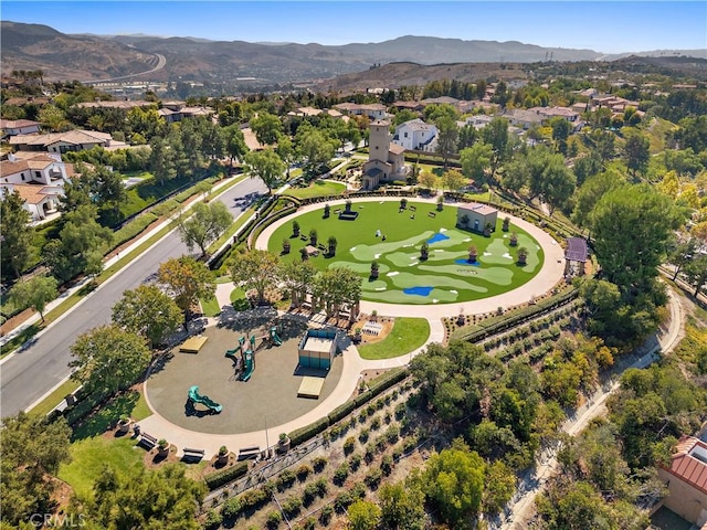 birds eye view of property with a residential view and a mountain view