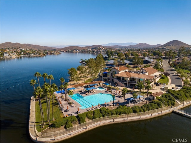 aerial view with a water and mountain view