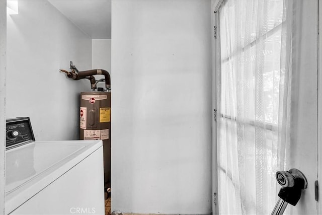 washroom featuring washer / clothes dryer, laundry area, and electric water heater