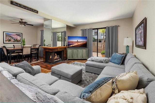 16059 Crete Ln, Huntington Beach, CA 92649 - living room featuring a ceiling fan and wood finished floors