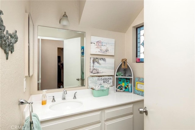 16059 Crete Ln, Huntington Beach, CA 92649 - bathroom with vanity and lofted ceiling