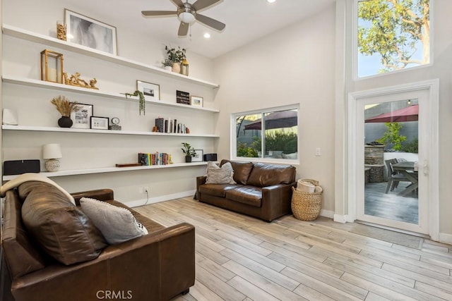 2176 N Pami Cir, Orange, CA 92867 - sitting room featuring light wood-style floors, recessed lighting, ceiling fan, and a wealth of natural light