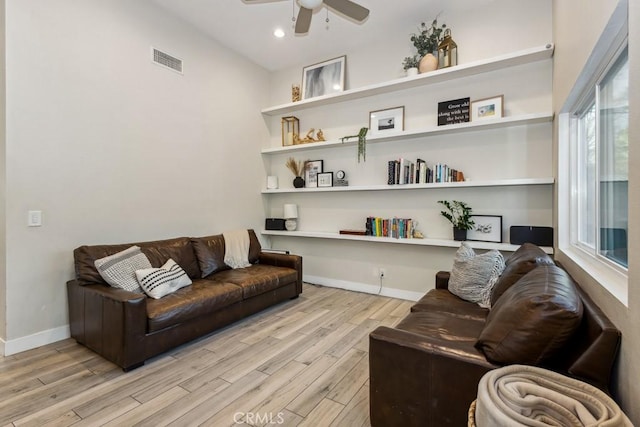 2176 N Pami Cir, Orange, CA 92867 - living room with ceiling fan, recessed lighting, baseboards, wood finished floors, and visible vents