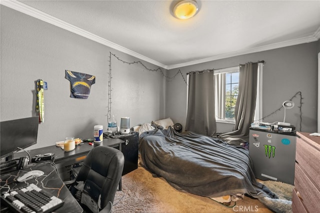 bedroom with crown molding