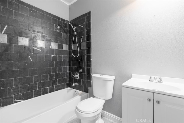 1059 Stowell Ranch Cir, Corona, CA 92881 - full bath featuring bathing tub / shower combination, toilet, a textured wall, vanity, and baseboards
