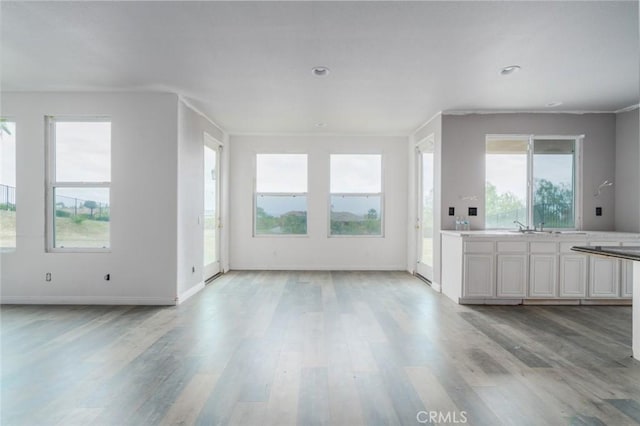 1059 Stowell Ranch Cir, Corona, CA 92881 - unfurnished living room with a sink, light wood-type flooring, and baseboards