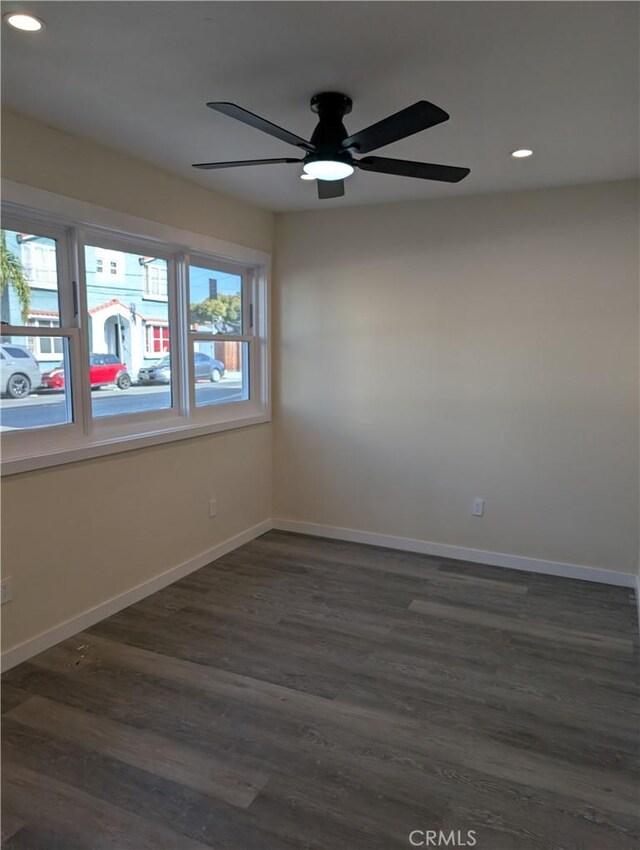 938 Stanley Ave, Long Beach, CA 90804 - unfurnished room featuring recessed lighting, a ceiling fan, dark wood-style flooring, and baseboards