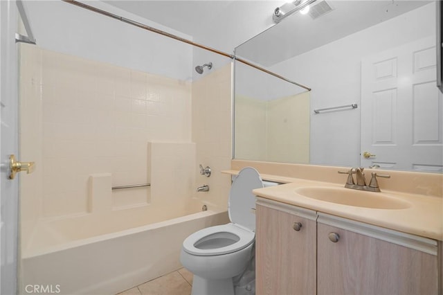 bathroom featuring tile patterned floors, vanity, toilet, and shower / tub combination