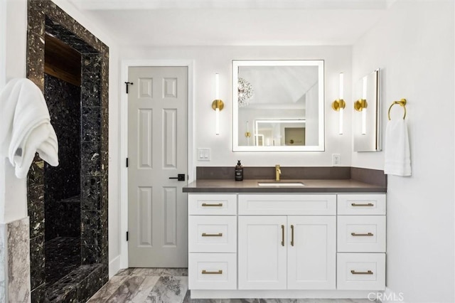 10815 San Marcos Rd, Atascadero, CA 93422 - full bathroom featuring vanity, marble finish floor, and tiled shower