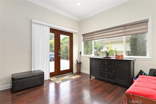 65 W Lemon Ave, Arcadia, CA 91007 - foyer featuring french doors, crown molding, dark wood-style floors, and baseboards