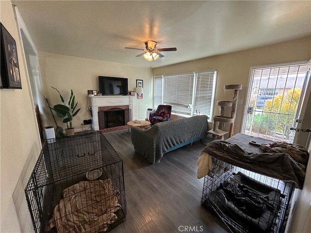 325 E 59th, Long Beach, CA 90805 - living area with a fireplace, wood finished floors, and a ceiling fan