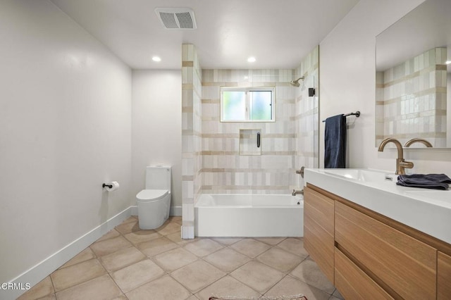 1820 Ramona Dr, Camarillo, CA 93010 - full bathroom with tile patterned flooring, vanity, toilet, shower / bath combination, and visible vents