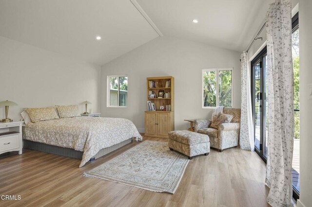 1820 Ramona Dr, Camarillo, CA 93010 - bedroom with vaulted ceiling, access to exterior, and wood finished floors